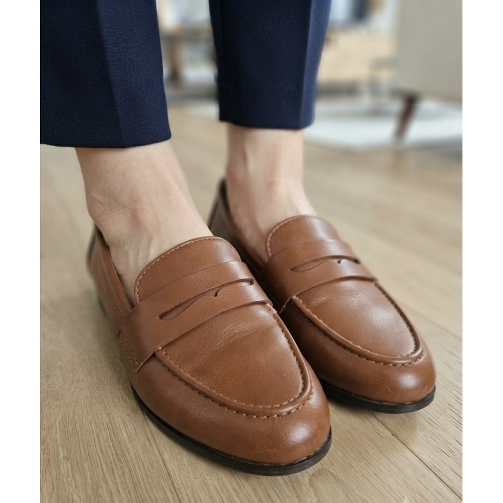 Kensie Gitty Cognac Brown Penny Loafers Almond Toe Slip On Shoes KS242111 7.5M